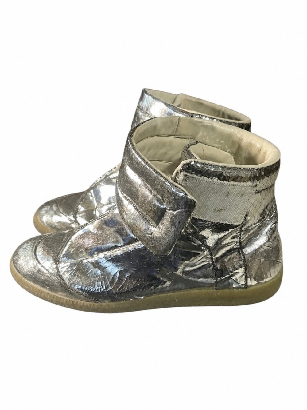 Maison Margiela Future High Top Metallic Crackle Silver Grey Men’s Size 9.5